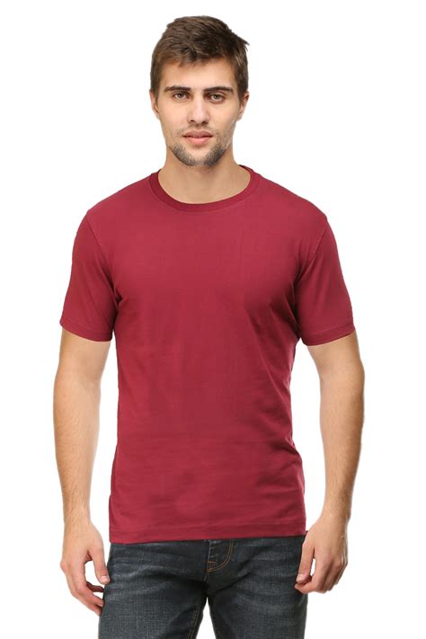 Mens Round Neck Plain Maroon T Shirt Grabmany