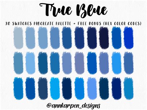 True Blue Procreate Palette 30 HEX Color Codes Instant Etsy Australia