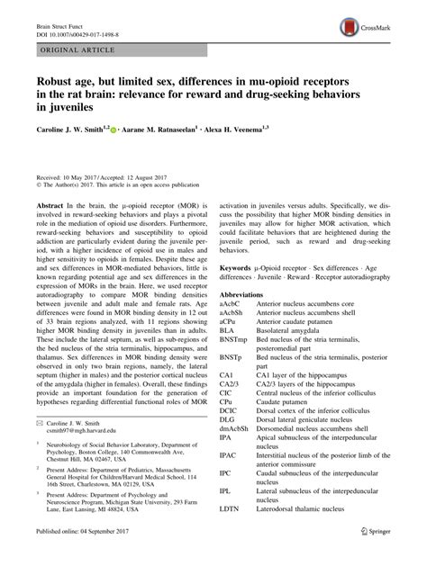 PDF Robust Age But Limited Sex Differences In Mu Opioid Receptors In The Rat Brain