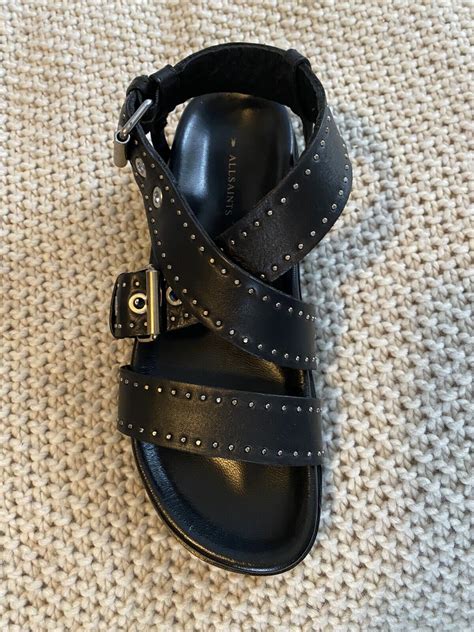 New Allsaints Rhianne Black Platform Chunky Leather Sandals Shoes