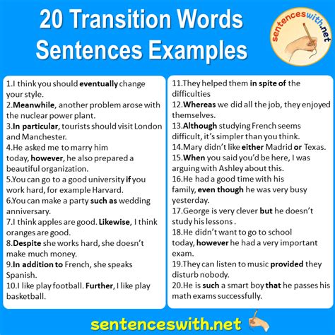 20 Transition Words Sentences Examples, English Examples of Transition ...