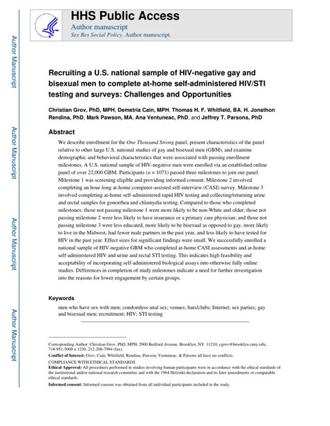 Pdf Recruiting A Us National Sample Of Hiv Negative Gay And Bisexual Men To Complete At Home