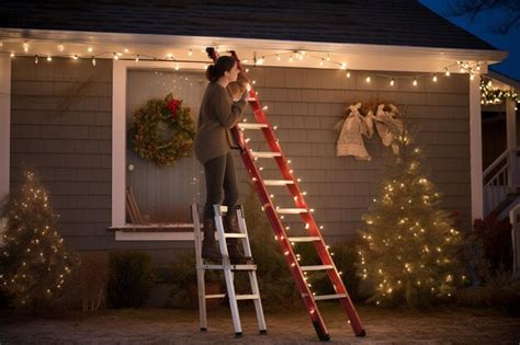 Premium Ai Image A Man Is Standing On A Ladder To Install Christmas