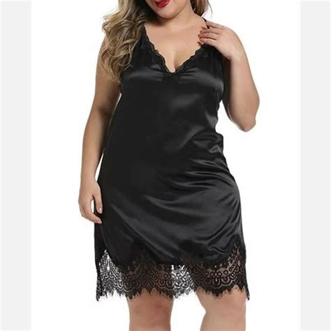 Exyfunshop Intimates Sleepwear Womenplus Size Satin Chemise Babydoll Lace Trim Lingerie