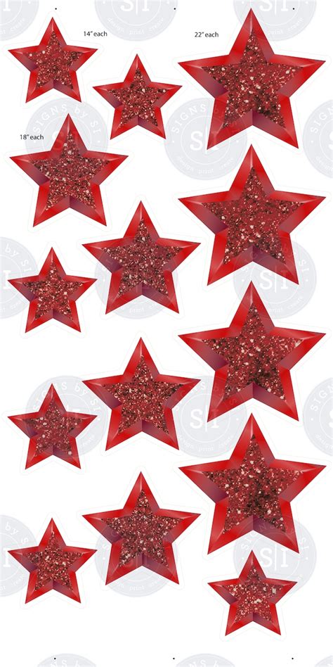 Red Glitter Stars 14 Pieces Signs By Si