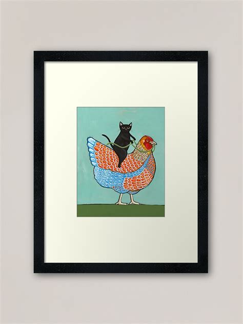 Chicken Ride Wyandotte And Black Cat Framed Art Print For Sale By