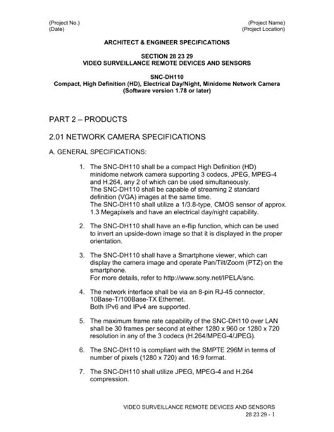 Architect Engineer Specifications Section