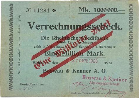 Deutschland Deutsches Reich Million Mark Verrechnungsscheck