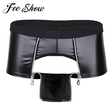 Jual PREORDER Mens Sexy Lingerie Latex Panties Modal Leather Zipper Pouch Exotic Costume For Sex