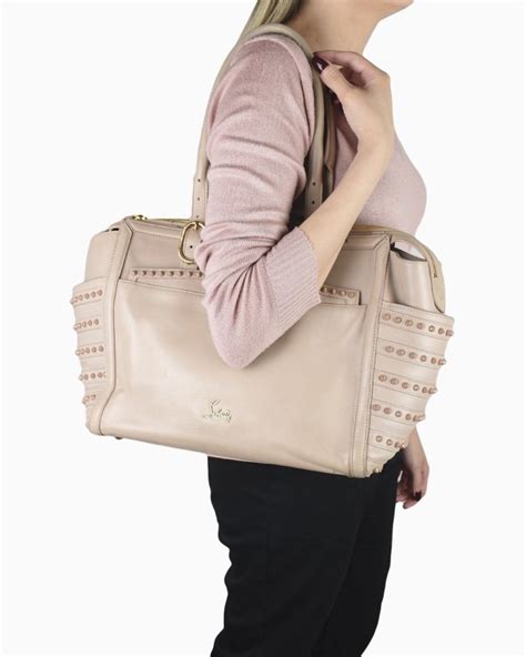 Bolsa Louboutin Original Spikes Tote Couro Nude Feminina