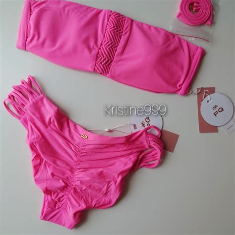 Pq Swim Swim Pq Swim Macrame Bandeau Top Isla Ruched Bottoms Pink Bikini Set Poshmark