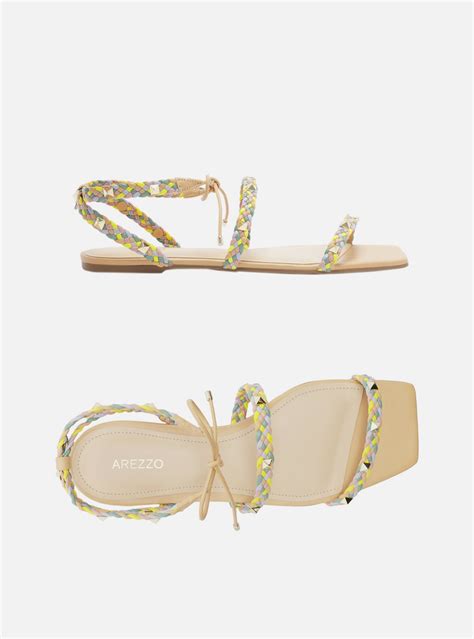 Sandália Rasteira Nude Arezzo Trançada Spikes ZZ MALL