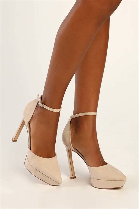 Nude Pointed Toe Pumps Faux Suede Heels Platform Pumps Lulus