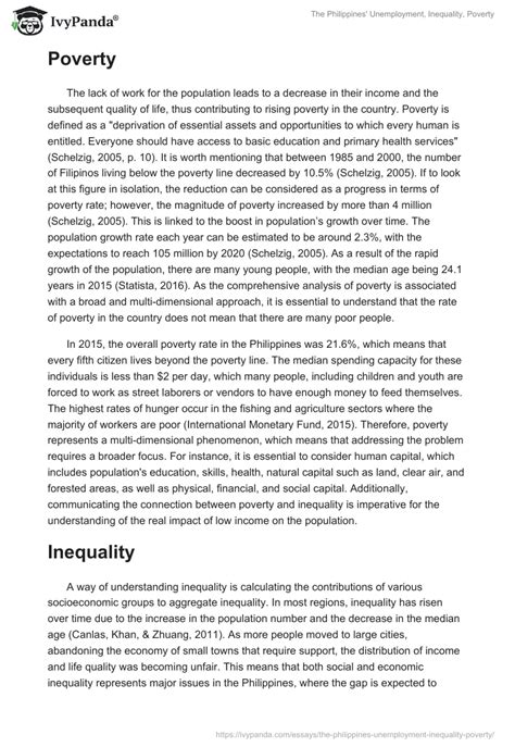 The Philippines Unemployment Inequality Poverty 1952 Words Research Paper Example