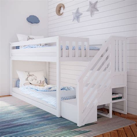 Twin Over Twin Low Bunk Bed With Stairs – Max and Lily