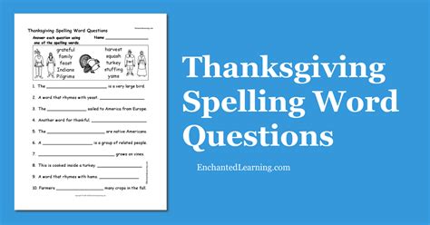 Thanksgiving Spelling Word Questions Enchanted Learning