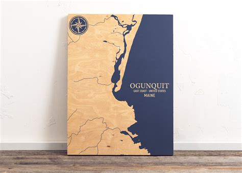 Ogunquit Maine Map Engraved Wood Coastal Wall Art Sign - Etsy