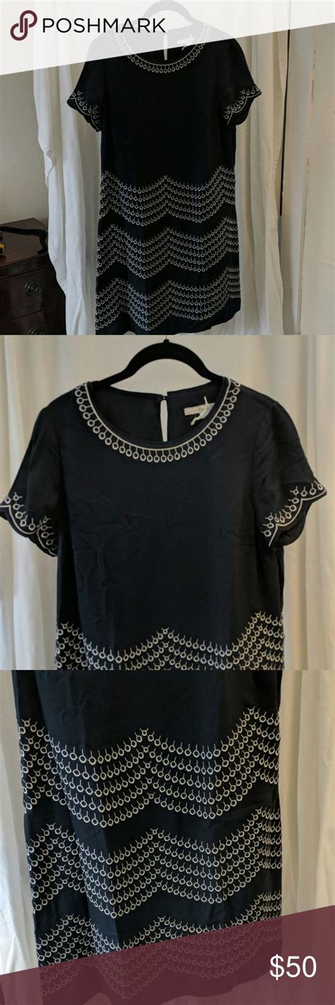 Boden Navy White Embroidered Shift Dress Size 8 Embroidered Shift