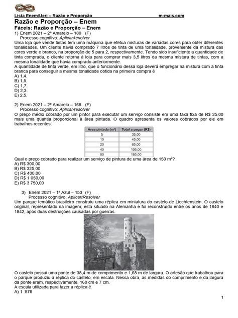 Questões De Razão E Proporção Do Enem - Razão e Proporção: Questões ENEM/UERJ | PDF | Pneu | Agricultura