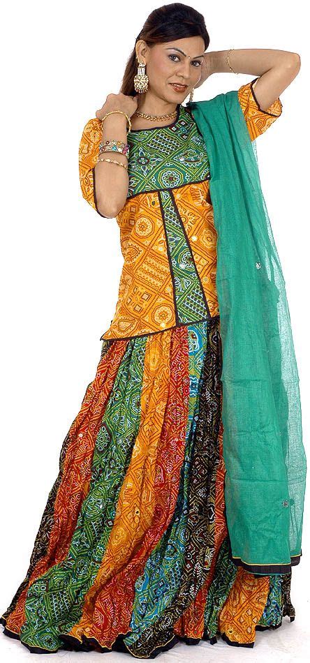 Multi-Color Ghagra Choli from Rajasthan with Mirrors and Chunri Print ...