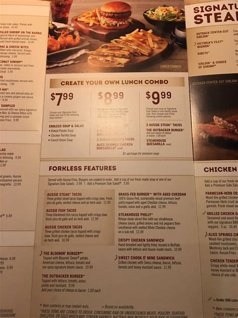 Printable Outback Menu Printable Templates