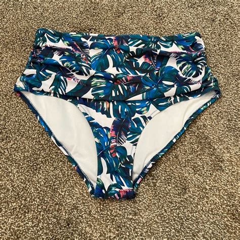 Source Unknown Swim New Cute Ruching Leave Print High Waited Brief Bikini Bottoms Poshmark