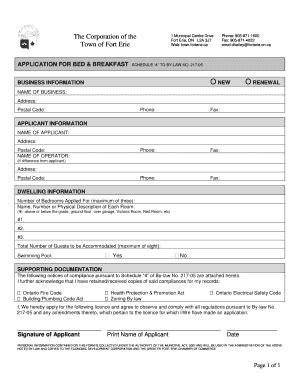 Fillable Online Forterie Application For Bed Breakfast Forterie Fax