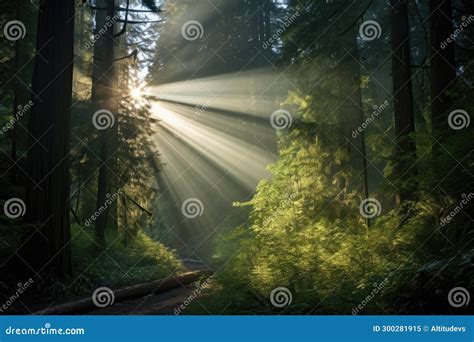 Sunlight Filtering through a Dense Forest, Creating God Rays Stock ...