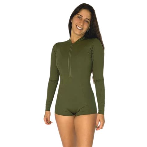 Maiô Surf Zíper Manga Longa Itaúna Verde Floresta Aina Bikini Adulto Shopee Brasil