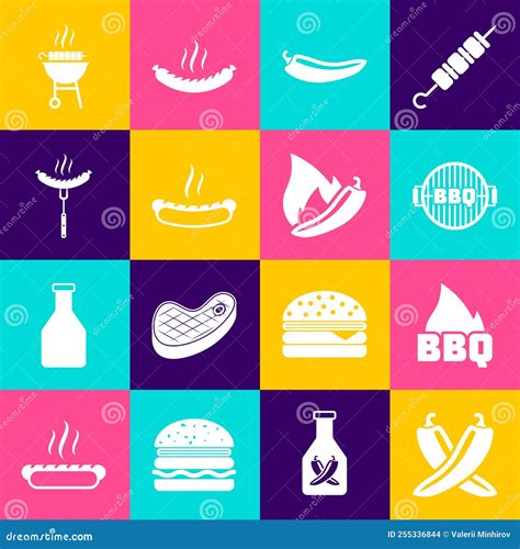 Set Crossed Hot Chili Pepper Pod Barbecue Fire Flame Grill Hot