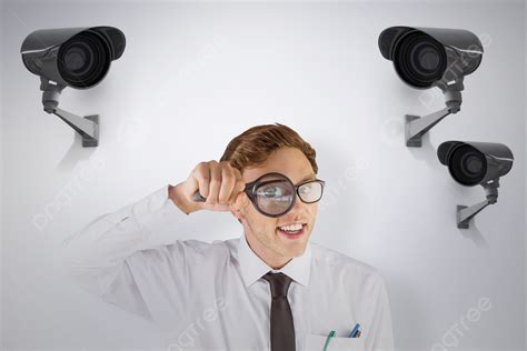 collage   nerdish entrepreneur examining   magnifying glass