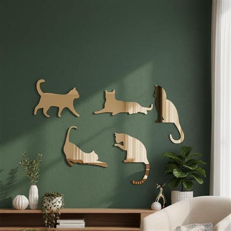 cat mirror wall decals  adhesive mirrored panels peel stick cat