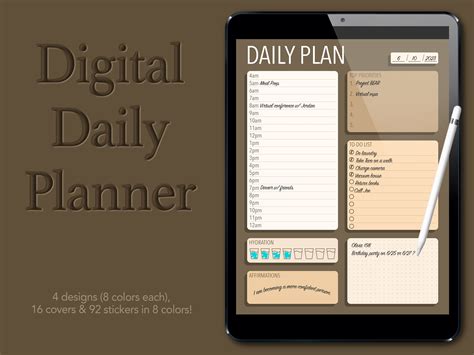 Digital daily planner, goodnotes planner, ipad planner 4 designs 8 colors each, 92 stickers 8