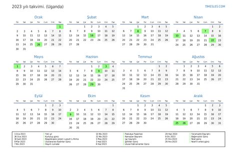Uganda da tatiller ile 2023 için takvim Takvimi yazdırın ve indirin