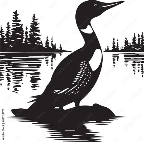 Common Loon Black And White Vector Template Set For Cutting And