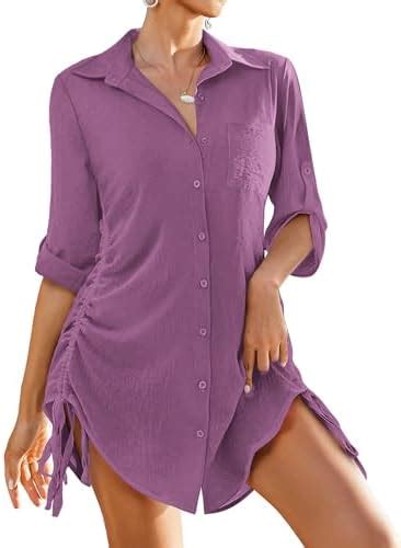 AI MAGE Bathing Suit Cover Ups For Women Button Down Bikini Swimsuit Coverup Drawstring Beach