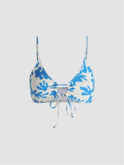 Abstract Pattern Ring Detail Bikini Top For Vacation Swimming Pool Beach