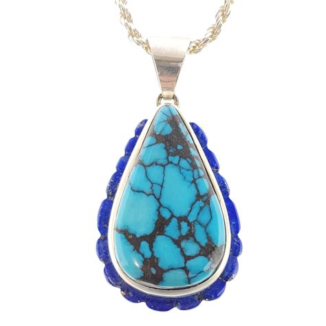 Lot Sterling Silver And Turquoise Pendant Necklace