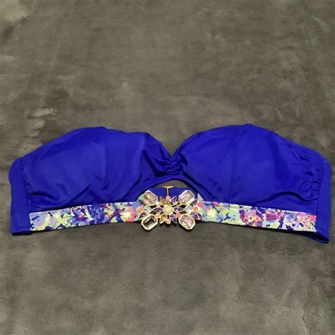 Victoria Secret Swim Bikini Blue Embellished Jeweled Gem
