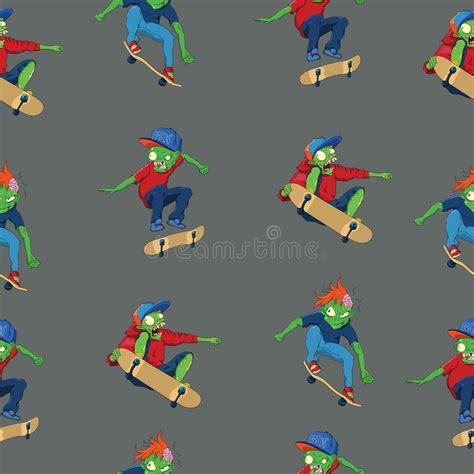 Cool And Funny Hand Drawn Zombie Theme And Skate Seamless Pattern