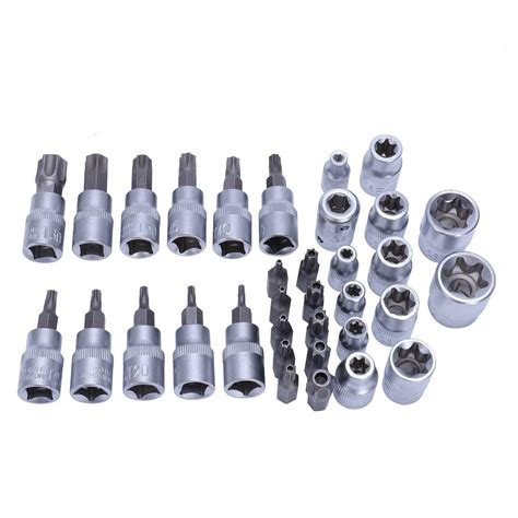 34PCS Drive Male Female Torx Torque Tork Star Bits Chrome Sockets Set ...