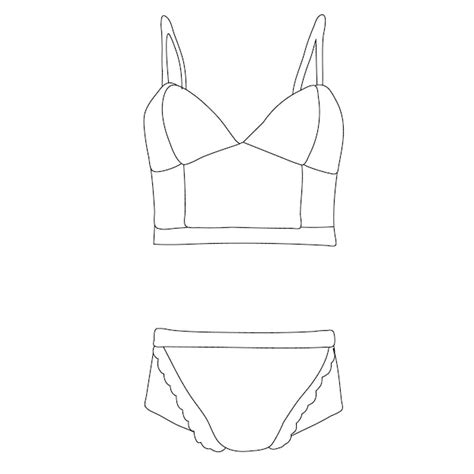 Cueca e sutiã de lingerie de esboço de contorno isolado Vetor Premium