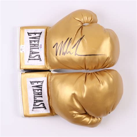 Mike Tyson Signed Pair Of Everlast Golden Boxing Gloves Tyson And Psa