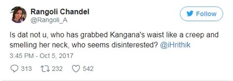 ऋतिक पर भड़की कंगना की बहन बोली क्या यह आप नहीं जो कंगना की कमर को पकड़े उसकी गर्दन सूंघ रहे