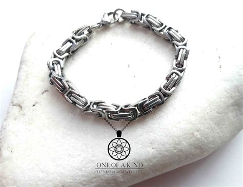 Hand Made Mens Stainless Steel Byzantine Chain Bracelet Etsy