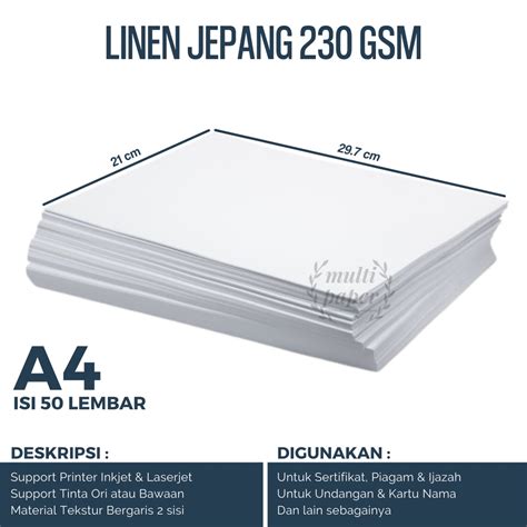 Jual Kertas Linen A4 230 Gsm Isi 50 Lembar Kertas Sertifikat A4