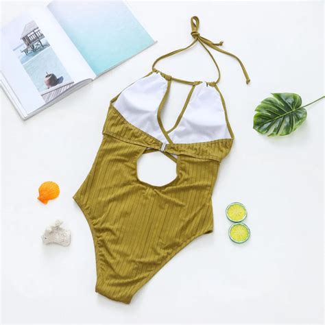 Solid Color One Piece Cross Cut Out Hollow Bikini Sexy Halter Womens Swimsuit Hangzhou Sunra