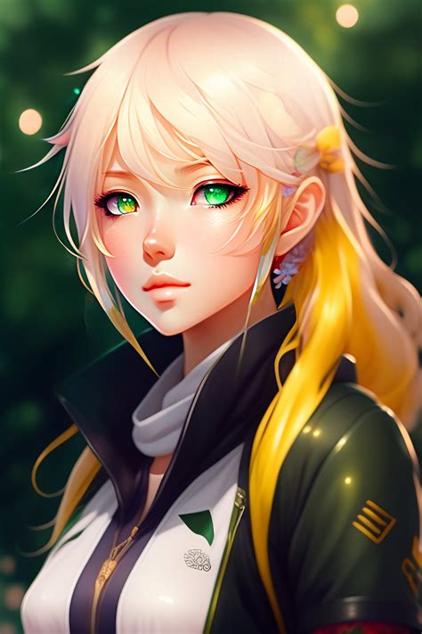 Anime Girl With Green Hair And Gold Eyes