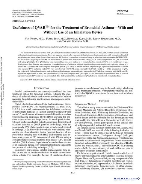 Pdf Usefulness Of Qvar Tm For The Treatment Of Bronchial Asthmawith