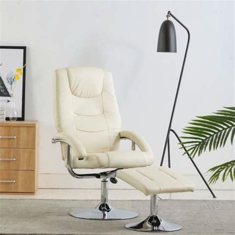 ZJCHAO Fauteuil inclinable avec repose pied Blanc crème Similicuir